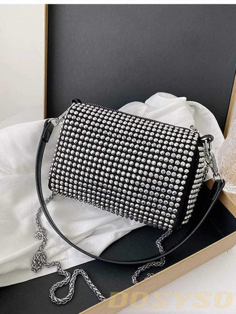 DOSYSO Evening Clutch Handbags for Women trendy Sparkling Chain Crossbody sling Bag Purse Wallet for Party Wedding Rhinestone Bling Bag small size handheld bags Silver. - Image 2