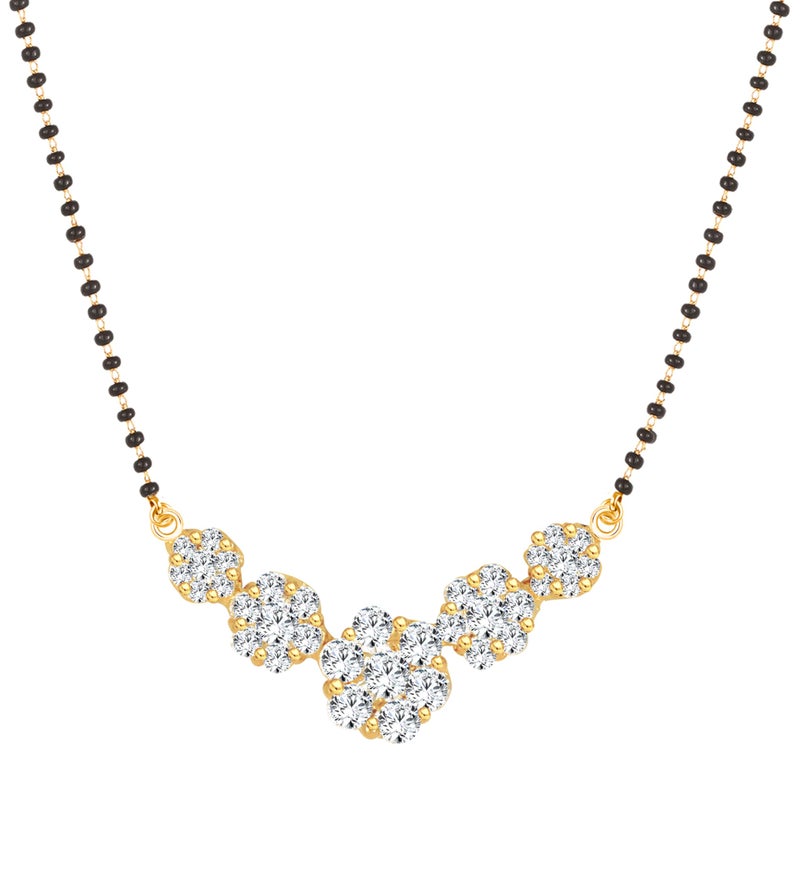 MEENAZ American Diamond Mangalsutra for Women | Stylish 1gm Gold Plated Short Mangal Sutra | CZ AD Pendant Necklace Design | One Gram Gold Polish 18-Inch Black Chain Jewellery for Women | Nallapusalu - Image 5