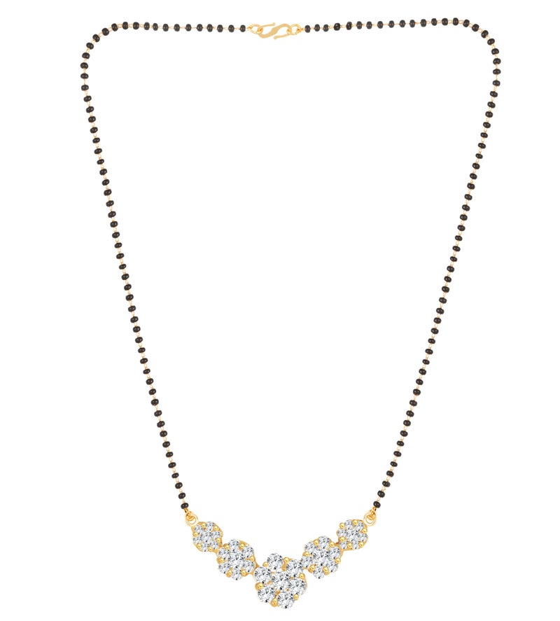 MEENAZ American Diamond Mangalsutra for Women | Stylish 1gm Gold Plated Short Mangal Sutra | CZ AD Pendant Necklace Design | One Gram Gold Polish 18-Inch Black Chain Jewellery for Women | Nallapusalu - Image 1