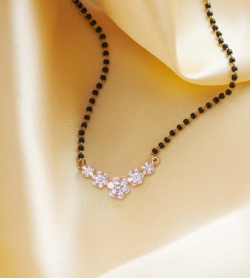 MEENAZ American Diamond Mangalsutra for Women | Stylish 1gm Gold Plated Short Mangal Sutra | CZ AD Pendant Necklace Design | One Gram Gold Polish 18-Inch Black Chain Jewellery for Women | Nallapusalu - Image 2