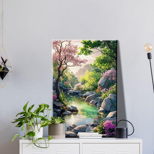 JOOZ Paint by Numbers Kit for Adults with Frame, Landscape Paint by Number Canvas, Mountain Paint by Numbers with Easel, DIY Flowers Scenery Oil Painting Kit for Home Wall Decor 8 x 12 Inch - Image 3