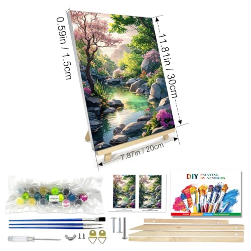 JOOZ Paint by Numbers Kit for Adults with Frame, Landscape Paint by Number Canvas, Mountain Paint by Numbers with Easel, DIY Flowers Scenery Oil Painting Kit for Home Wall Decor 8 x 12 Inch - Image 2