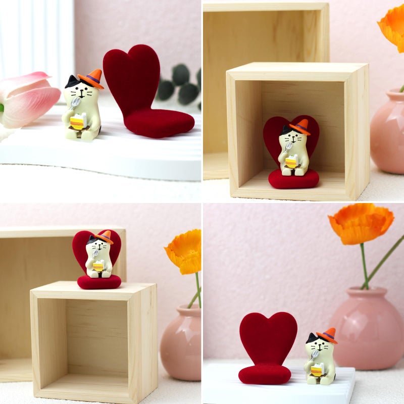 RAQWI Cute Mini Cat Eating Cake Figurine Resin Cat for Office, Home Decoration Perfect Cute Cat Gift for Cat Lovers - Heart-Shaped Sofa - Image 4
