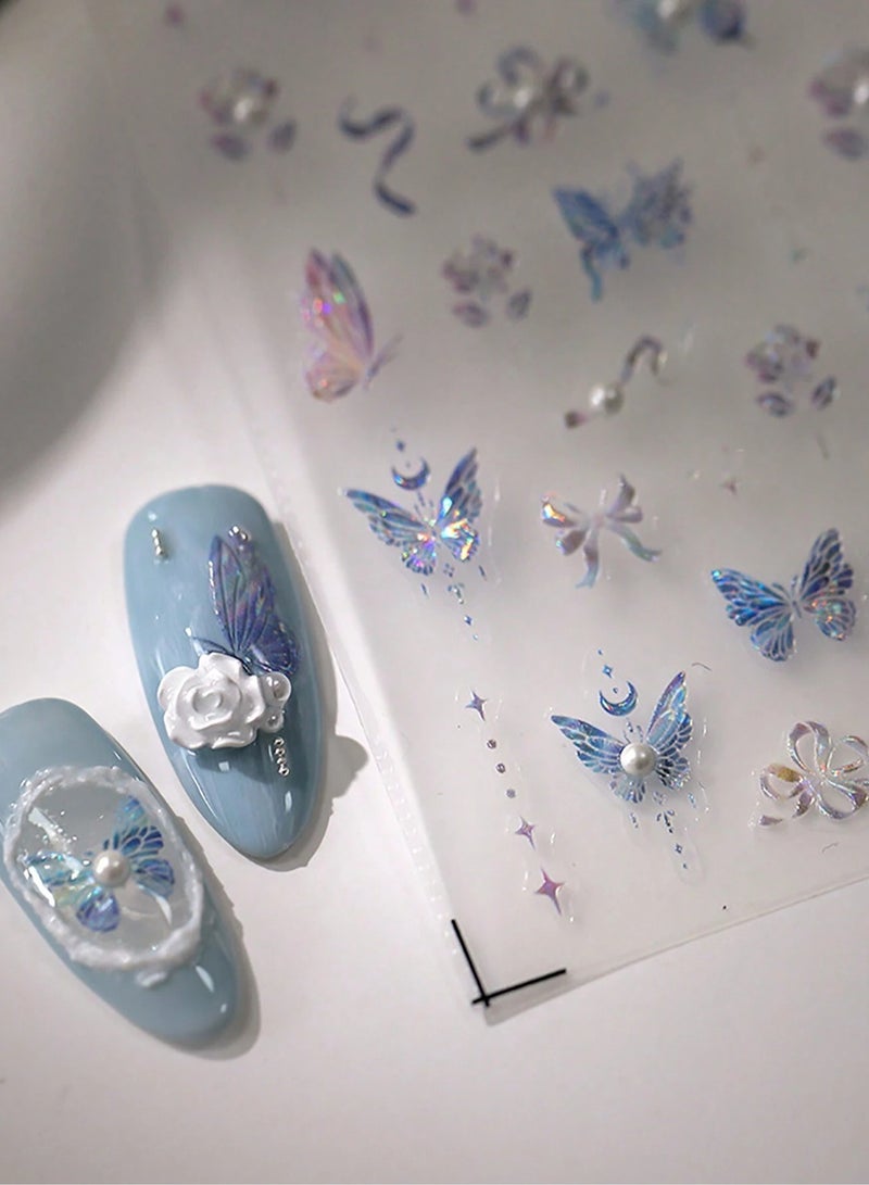 إسكدنيا ملصق أظافر سحري على شكل فراشة من الكريستال واللؤلؤ 5D مع 100 ماسة من الزركون، مناسب لملصقات الأظافر التي تصنعها بنفسك - Image 4