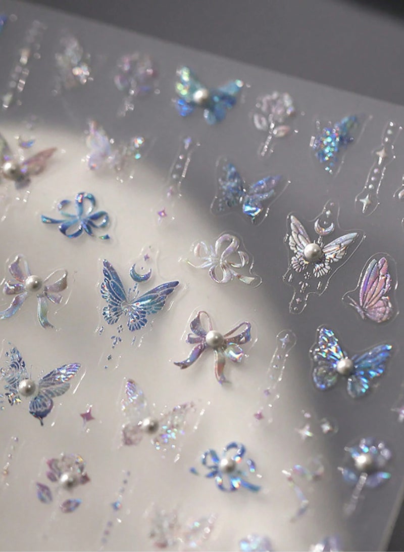 إسكدنيا ملصق أظافر سحري على شكل فراشة من الكريستال واللؤلؤ 5D مع 100 ماسة من الزركون، مناسب لملصقات الأظافر التي تصنعها بنفسك - Image 2