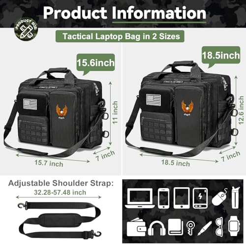 BYIECLD Tactical Laptop Bag for Men, 14 Inch & 18 Inch Military Messenger Bag, 900D Nylon Water Resistant Computer Bag with Luggage Strap, Multipurpose Work Bag for Travel, Business, Campus - Image 3