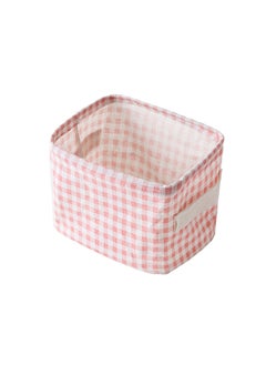 Foldable Cotton Linen Storage Basket Pink plaid