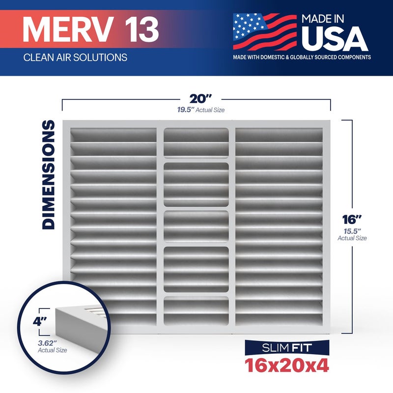 BNX TruFilter 16x20x4 (15.5â€™â€™ x 19.5â€™â€™ x 3.63â€˜â€™ Slim Fit) MERV 13 Air Filter (2-Pack) - MADE IN USA - Air Conditioner HVAC AC Furnace Filters Health, Allergies, Mold, Bacteria, Smoke, MPR 1900 FPR 10 - Image 2
