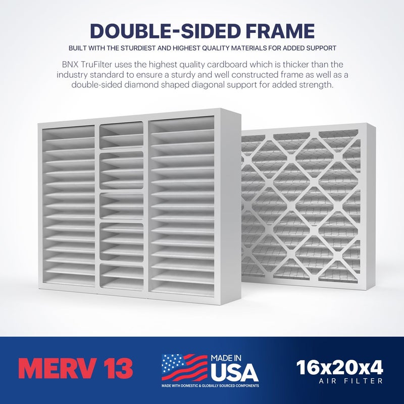 BNX TruFilter 16x20x4 (15.5â€™â€™ x 19.5â€™â€™ x 3.63â€˜â€™ Slim Fit) MERV 13 Air Filter (2-Pack) - MADE IN USA - Air Conditioner HVAC AC Furnace Filters Health, Allergies, Mold, Bacteria, Smoke, MPR 1900 FPR 10 - Image 4