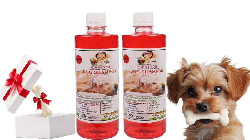 swacch Shampoo | Puppy Safe Shampoo | Dog Shampoo (500ml) (Pack of 2) Jasmine + Small White Bone | Dog Chew Bones |Teething chew Toy|Dental Teething |Combo Pack - Image 1