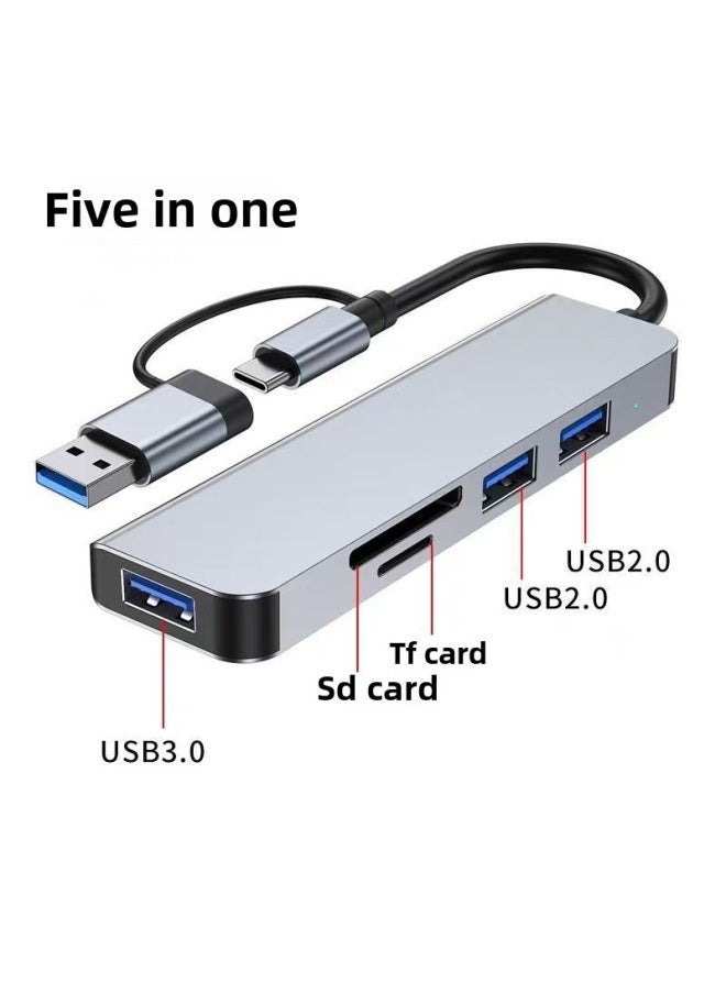 Expansion Dock Type-c Interface One-to-two USB3.0 Five-in-one Multifunctional Docking Station Hub Computer-Number Of Interfaces:type-c To 4USB Gray Belt Line  - Image 4