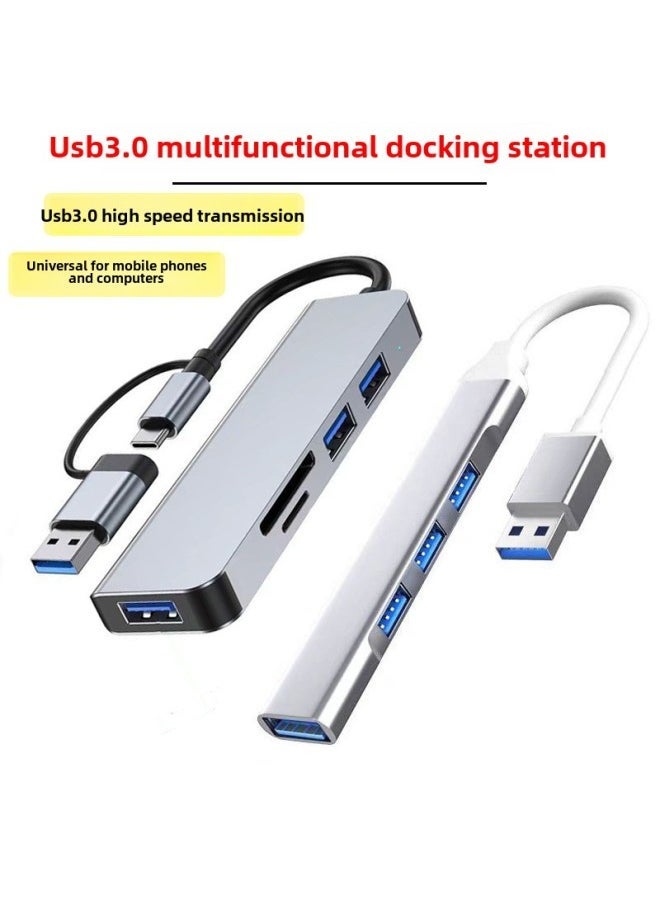 Expansion Dock Type-c Interface One-to-two USB3.0 Five-in-one Multifunctional Docking Station Hub Computer-Number Of Interfaces:type-c To 4USB Gray Belt Line  - Image 2