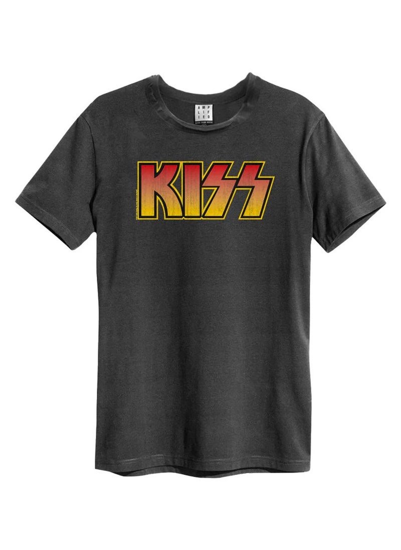 AMPLIFIED Kiss Classic Logo Distressed T-Shirt Vintage Charcoal  - Image 1