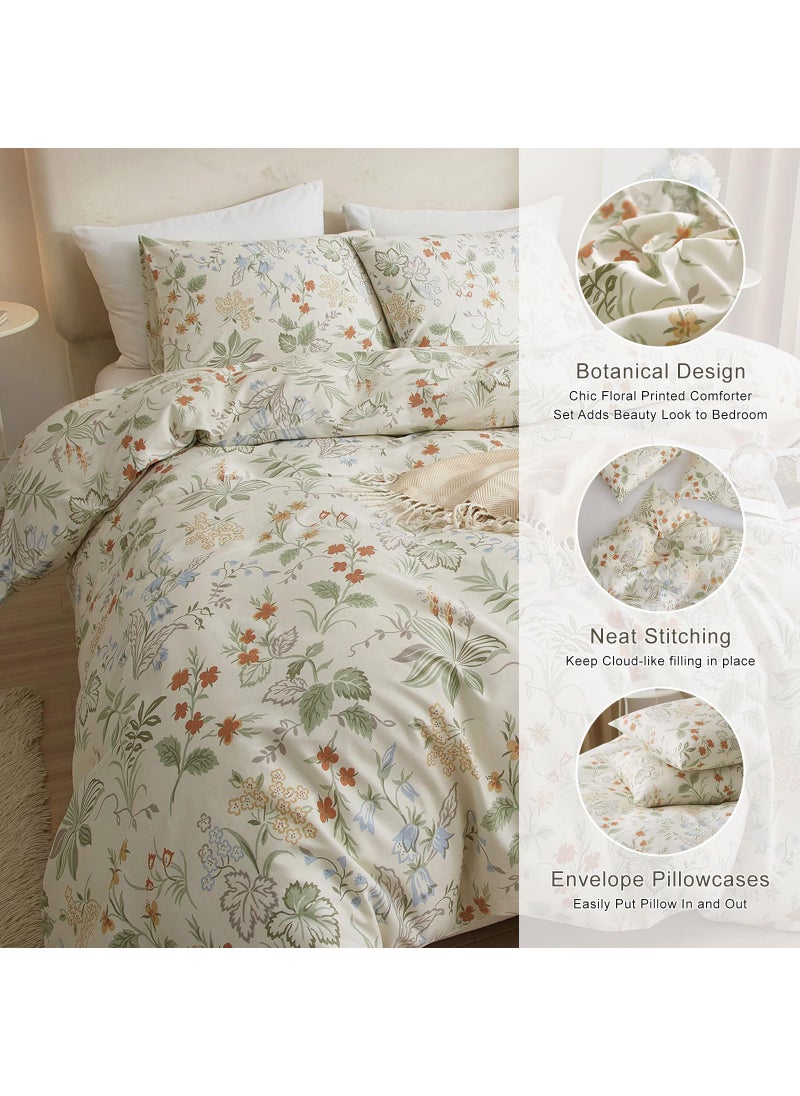 EAVD EAVD Vintage Style Garden Floral Comforter Set Full White Microfiber Chic Floral Leaves Cottagecore Bedding Set with 2 Pillowcases Reversible Botanical Aesthetic Comforter for All-Season  - Image 3