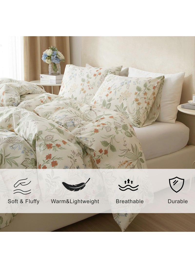 EAVD EAVD Vintage Style Garden Floral Comforter Set Full White Microfiber Chic Floral Leaves Cottagecore Bedding Set with 2 Pillowcases Reversible Botanical Aesthetic Comforter for All-Season  - Image 2
