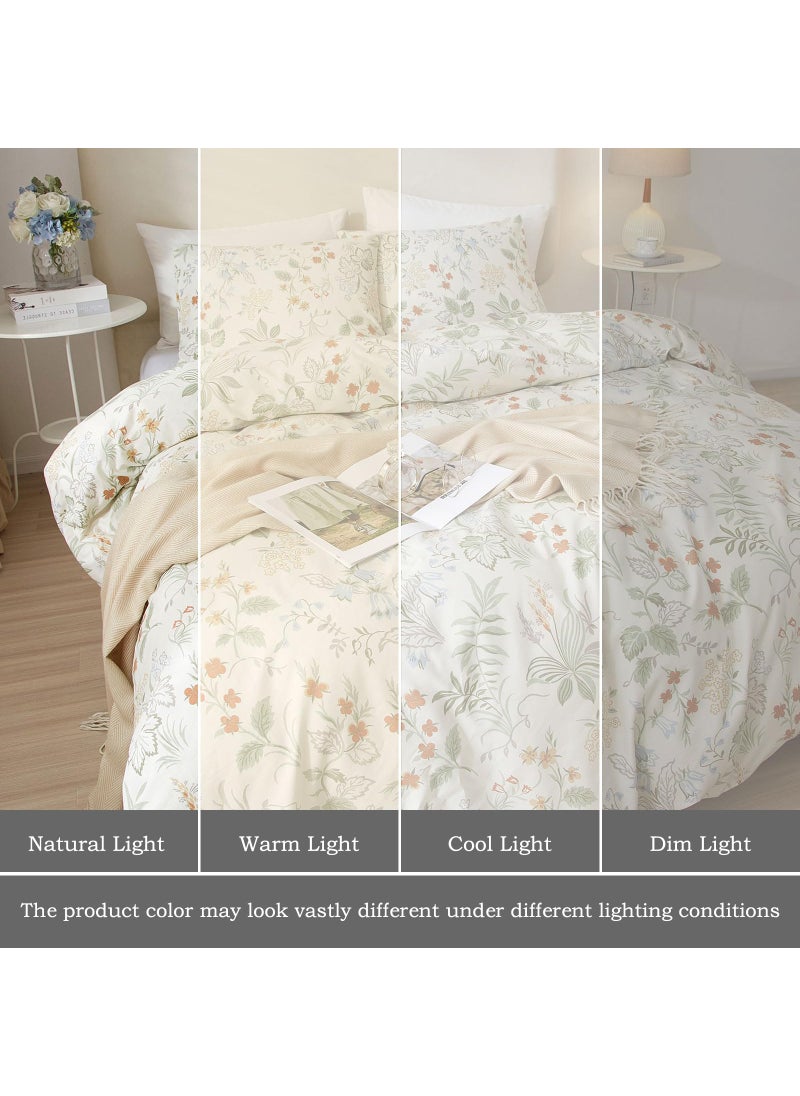 EAVD EAVD Vintage Style Garden Floral Comforter Set Full White Microfiber Chic Floral Leaves Cottagecore Bedding Set with 2 Pillowcases Reversible Botanical Aesthetic Comforter for All-Season  - Image 4