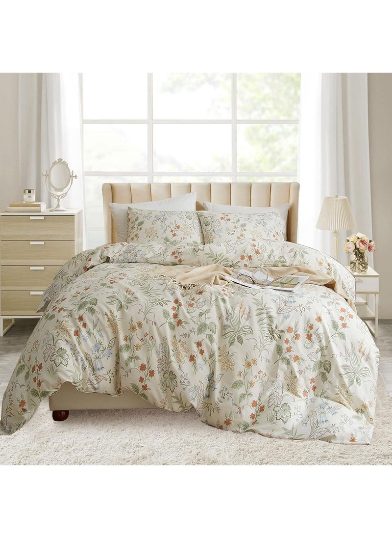EAVD EAVD Vintage Style Garden Floral Comforter Set Full White Microfiber Chic Floral Leaves Cottagecore Bedding Set with 2 Pillowcases Reversible Botanical Aesthetic Comforter for All-Season  - Image 1