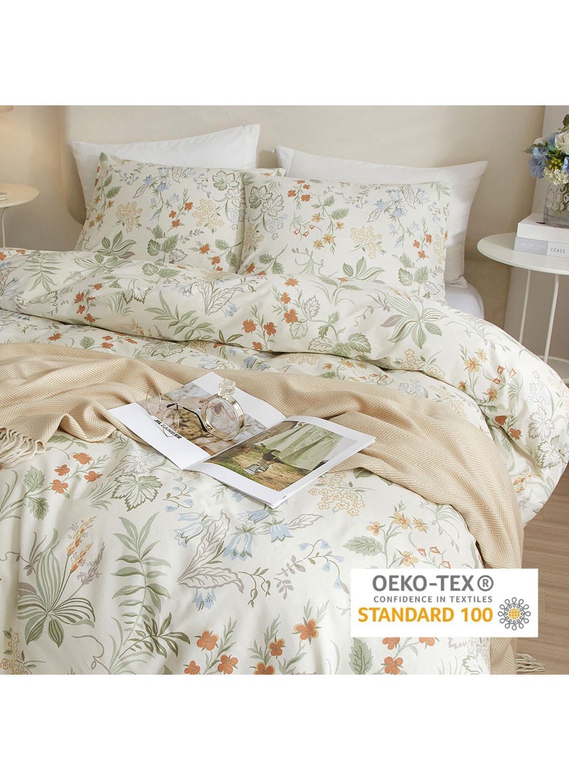 EAVD EAVD Vintage Style Garden Floral Comforter Set Full White Microfiber Chic Floral Leaves Cottagecore Bedding Set with 2 Pillowcases Reversible Botanical Aesthetic Comforter for All-Season  - Image 5