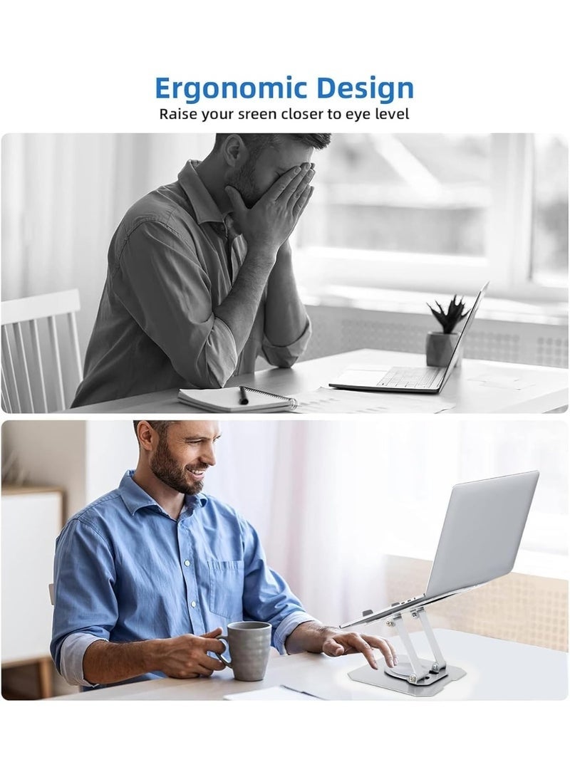 Laptop Stand for Desk, Ergonomic Laptop Riser with 360° Rotating Base, Foldable Notebook Computer Holder Stand Compatible with MacBook Air Pro, Dell XPS, more 10-17" Laptops - Image 2