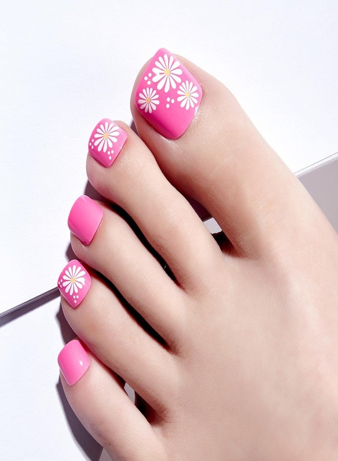 PaintLab Press-On Pedicure, Pinkie Tootsie, Pink with Flowers, Reusable False Toenails Kit, 24 Pieces - Image 2