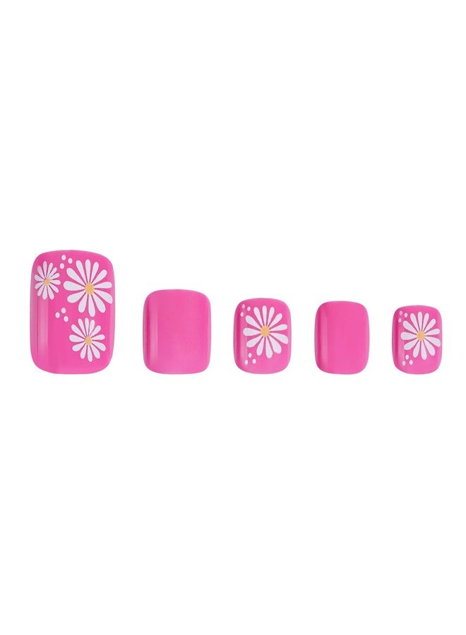 PaintLab Press-On Pedicure, Pinkie Tootsie, Pink with Flowers, Reusable False Toenails Kit, 24 Pieces - Image 3