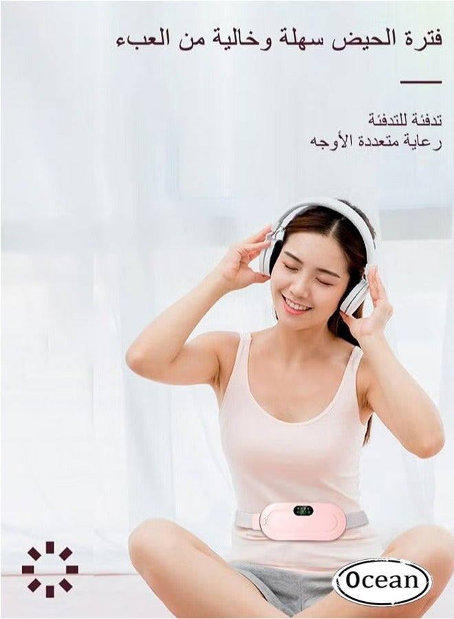 Ocean Portable Cordless Heating Pad for Menstrual Cramps Relief, Heating Pad for Stomach,Menstrual Heating Pad with 3 Heat Levels and 4 Vibration Massage Modes Portable Electric Fast Heating Belly Wrap Belt  - Image 1
