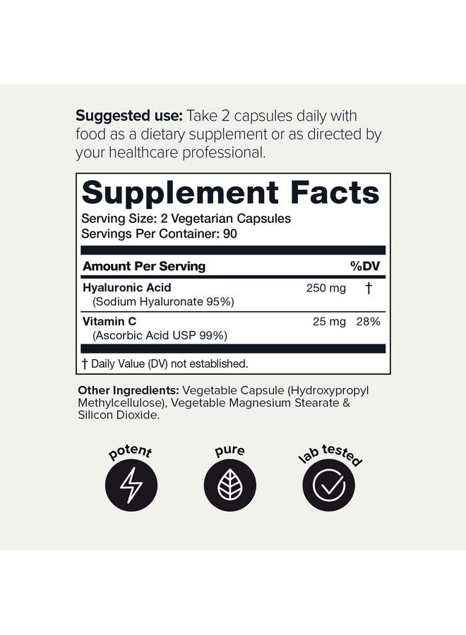 Toniiq Ultra High Purity Hyaluronic Acid Capsules 95%+ Highly Purified And Highly Bioavailable 275Mg Formula Nongmo Fermentation High Strength With Vitamin C 180 Capsules - Image 3