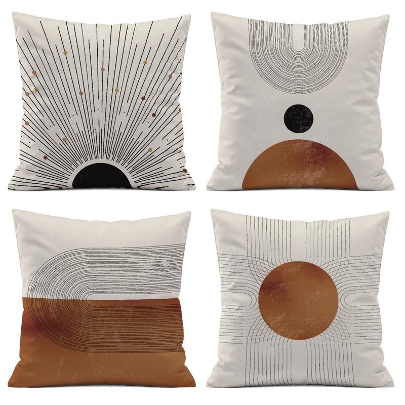 ISANOU Abstract Minimalist Throw PillowCoversMidCentury Modern Geometric Sun Pillow Case Decor Set of 4Bohemian Pillow Decorative for Home Living Room Bedroom Sofa18x18 Inch - Image 2