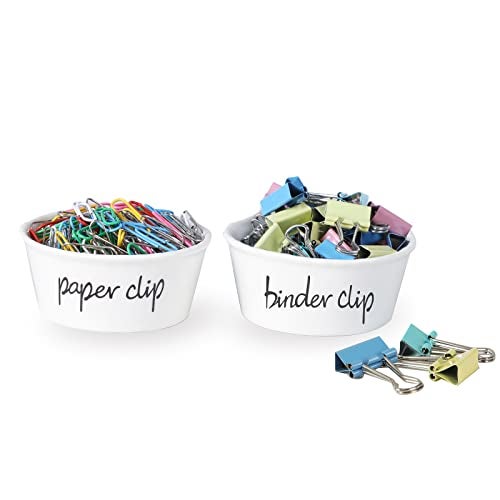 ONTUBE Ceramic Paper Clip Holder and Binder Clip Holder Set (White) - Image 1