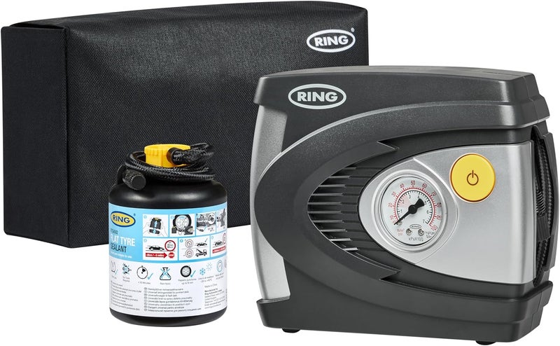 Ring Automotive Car Puncture Repair Kit - Sealant & Analogue Tyre Inflator Included, Black - Image 1