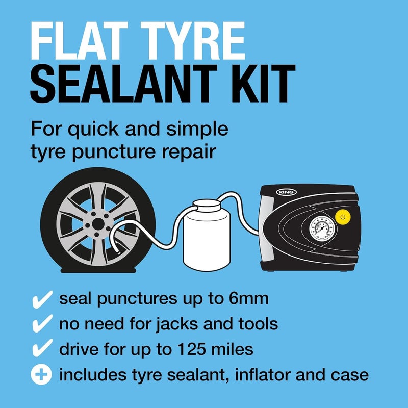 Ring Automotive Car Puncture Repair Kit - Sealant & Analogue Tyre Inflator Included, Black - Image 3