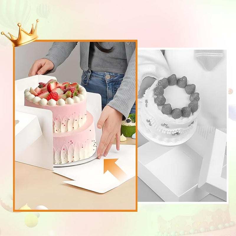 3 قطع من صناديق الكيك مقاس 10 × 10 × 8 انش مع نافذة عرض ولوح كيك وملصقات، صندوق كيك طويل، مناسب لاعياد الميلاد والحفلات والزفاف والولائم - Image 4