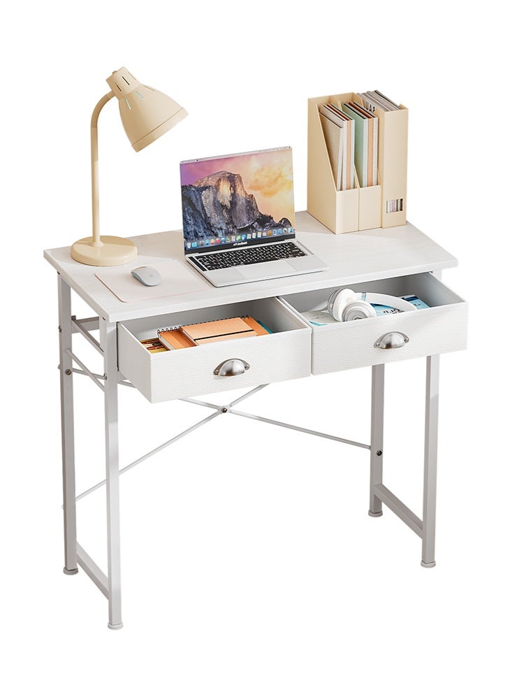 سولاكان مكتب كتابة صغير لغرفة نوم الأطفال، مكتب كمبيوتر أبيض بقياس 31.5 بوصة للمساحات الصغيرة، طاولة دراسة منزلية مع مرآة تجميل مع 2 درج قماشي للمكتب المنزلي، السكن الجامعي، غرفة المعيشة (أبيض) - Image 1