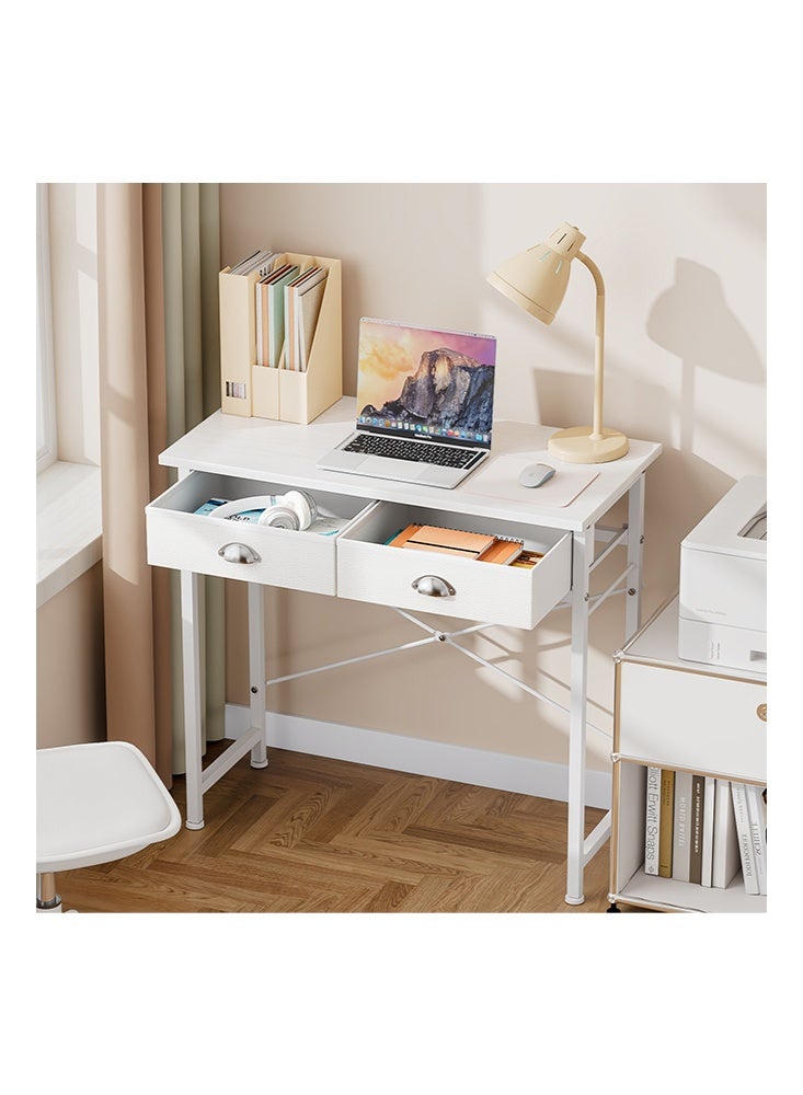 سولاكان مكتب كتابة صغير لغرفة نوم الأطفال، مكتب كمبيوتر أبيض بقياس 31.5 بوصة للمساحات الصغيرة، طاولة دراسة منزلية مع مرآة تجميل مع 2 درج قماشي للمكتب المنزلي، السكن الجامعي، غرفة المعيشة (أبيض) - Image 5