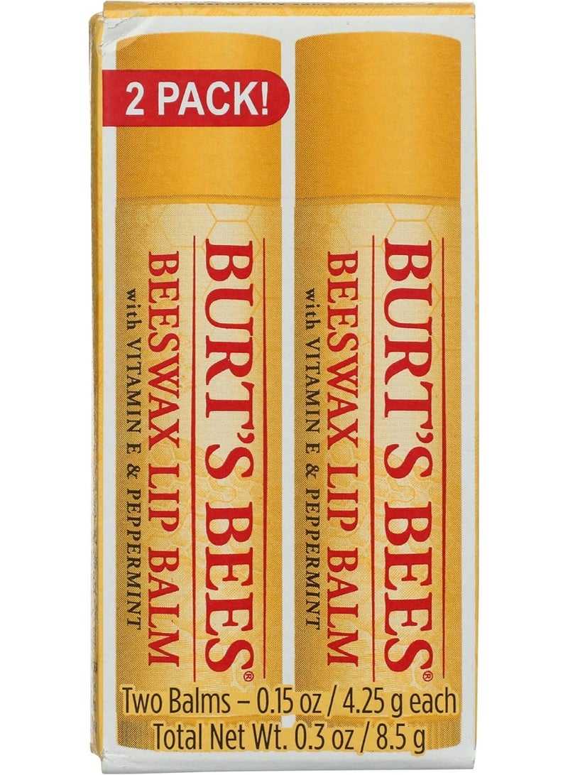 بيرتس بيز بلسم شفاه بشمع العسل – عناية طبيعية مرطبة للشفاه بفيتامين E والنعناع، عبوة من قطعتين (عدد 1)