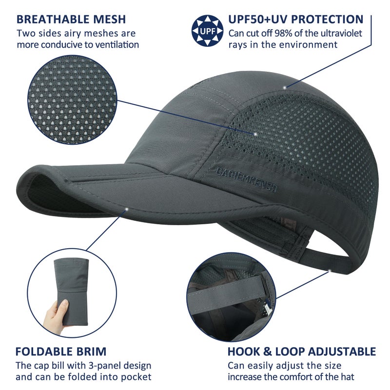 GADIEMKENSD GADIEMKENSD Men Outdoor Hat Reflective Folding Running Sport Hats Summer Cool UPF 50 Sun Unstructured Baseball Caps for Men Women Breathable Light Quick Dry Travel Golf Hat Dark Gray  - Image 2