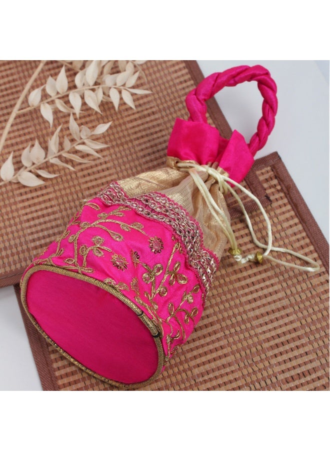 Madhoor Embroidered Red Decorative Potli Gift Bag (Batwa) for Wedding Favours, Jewellery, Coins, Sweets, Pooja Items & Festive Gifting, 20 cm, 1 Piece - Image 1