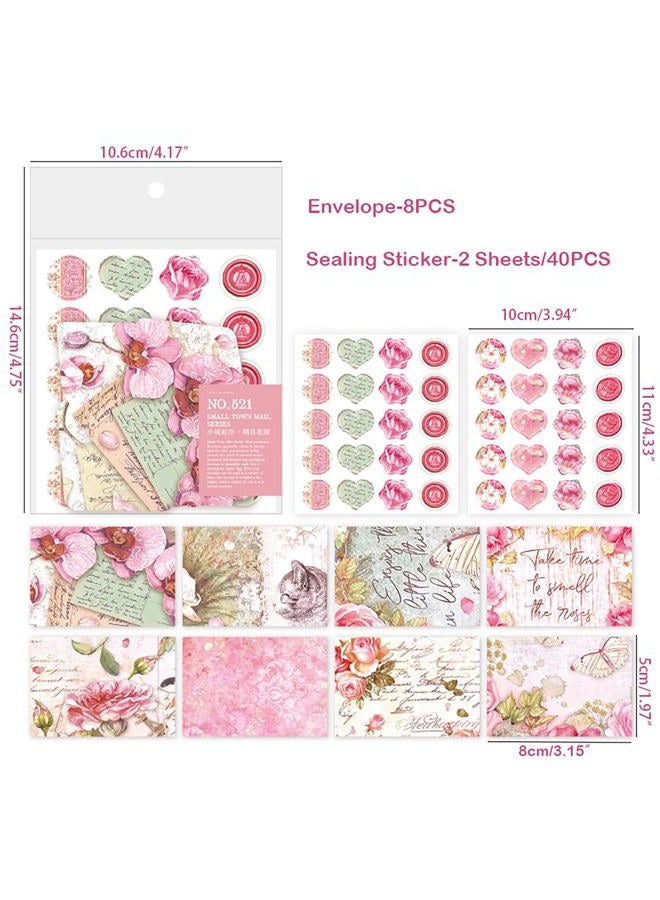 Doraking Vintage Flower Mini Envelope, Small Envelopes and Sealing Sticker Set, 40 Matching Envelopes and 2 Sheets Seal Sticker - Image 2