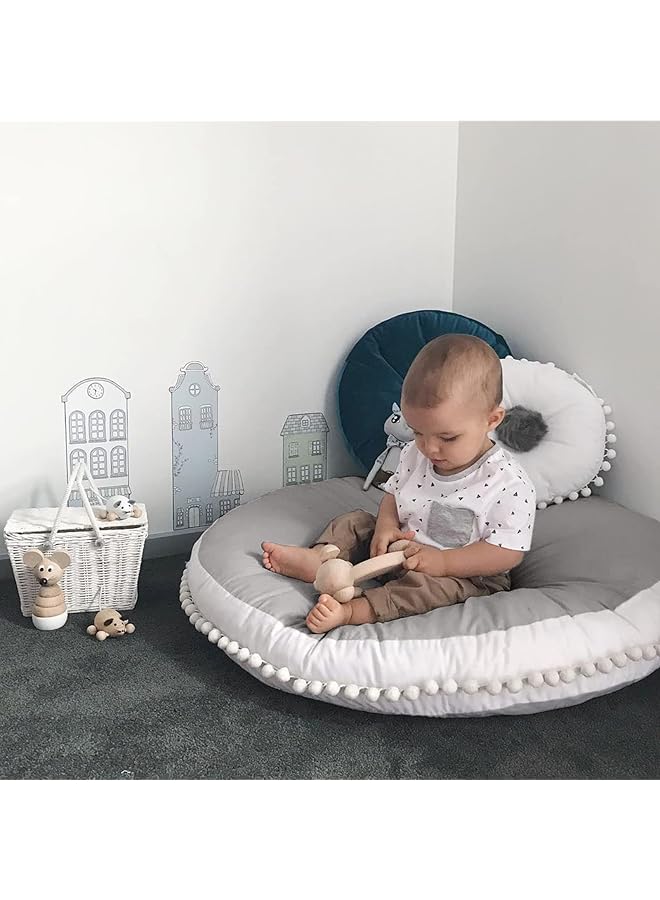 The Bros وسادة أرضية كبيرة للأطفال، وسادة دائرية كبيرة، وسائد أرضية دائرية للرضع والأطفال، وسادة كبيرة للقراءة في ركن اللعب، خيمة، غرفة اللعب، حضانة، مظلة، رمادي - Image 1