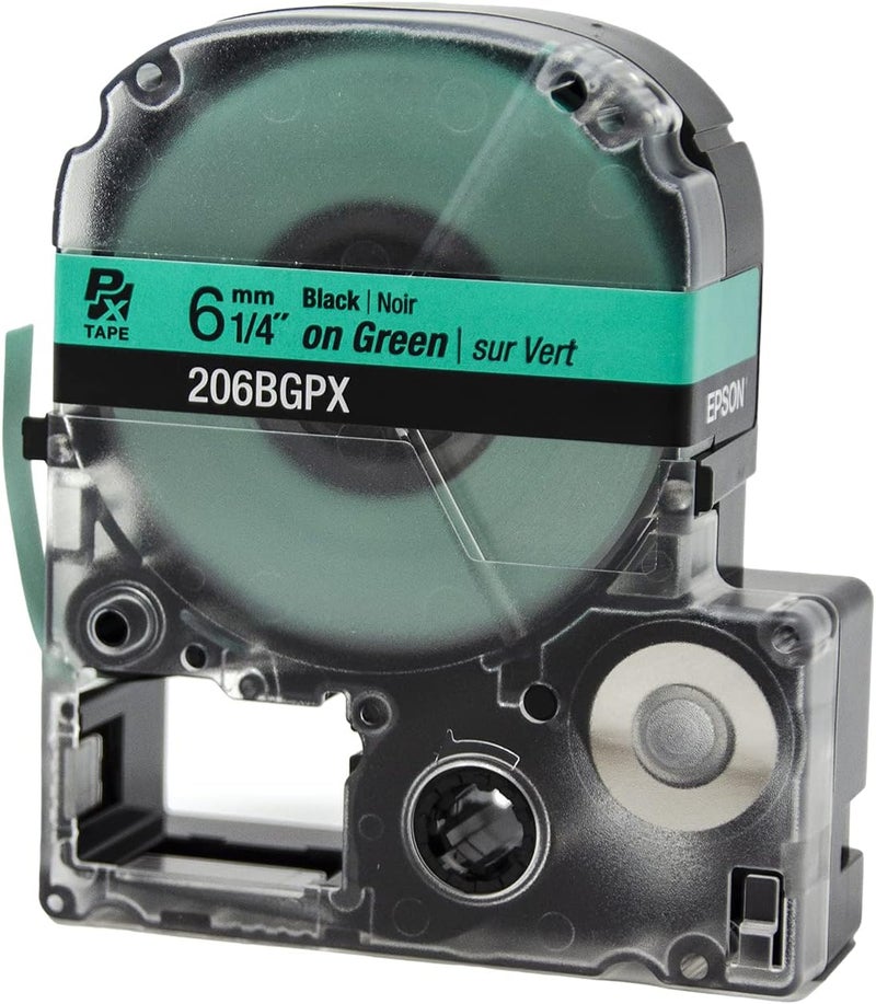 LABELWORKS Epson 206BGPX Genuine PET (Polyester) Tape Cartridge - Black on Green Label Maker Tape - 1/4" (6MM) Wide, 30' - Image 3
