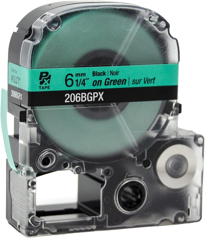 LABELWORKS Epson 206BGPX Genuine PET (Polyester) Tape Cartridge - Black on Green Label Maker Tape - 1/4" (6MM) Wide, 30' - Image 4