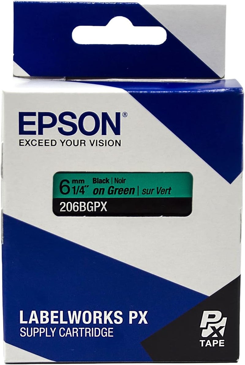 LABELWORKS Epson 206BGPX Genuine PET (Polyester) Tape Cartridge - Black on Green Label Maker Tape - 1/4" (6MM) Wide, 30' - Image 5