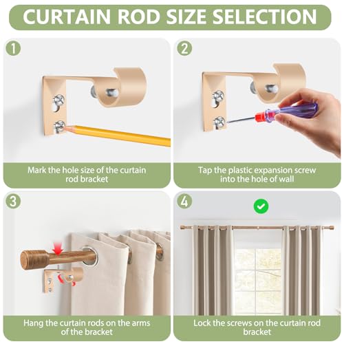 Edidonson 5/8” Diameter Curtain Rods 30-90 Inch, for 30-84 Inch Windows, Adjustable Splicing Wood Grain Curtain Rods for Windows with Brackets, Window Rod Long Small Curtains Rod, 1 Pack - Image 4