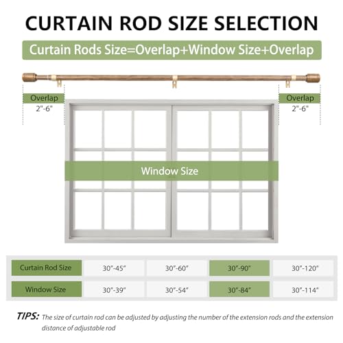 Edidonson 5/8” Diameter Curtain Rods 30-90 Inch, for 30-84 Inch Windows, Adjustable Splicing Wood Grain Curtain Rods for Windows with Brackets, Window Rod Long Small Curtains Rod, 1 Pack - Image 2