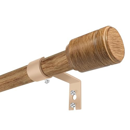 Edidonson 5/8” Diameter Curtain Rods 30-90 Inch, for 30-84 Inch Windows, Adjustable Splicing Wood Grain Curtain Rods for Windows with Brackets, Window Rod Long Small Curtains Rod, 1 Pack - Image 1