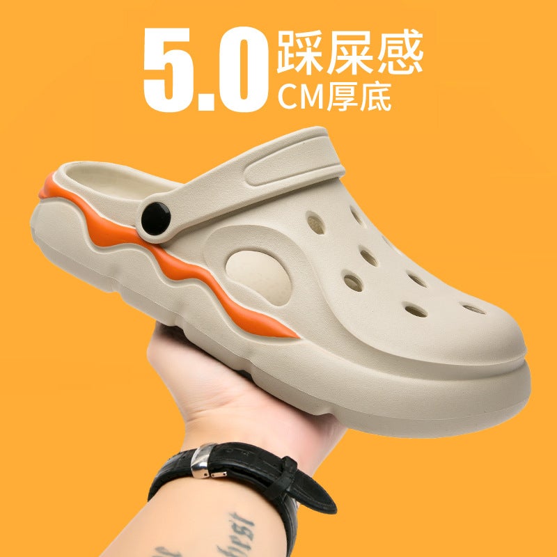 Casual Cave Shoes Summer Men'S Non-Slip Wear-Resistant Hollow Baotou Slippers Thick Sole Outwear Dual-Use Couple Sandals And Slippers - Image 5