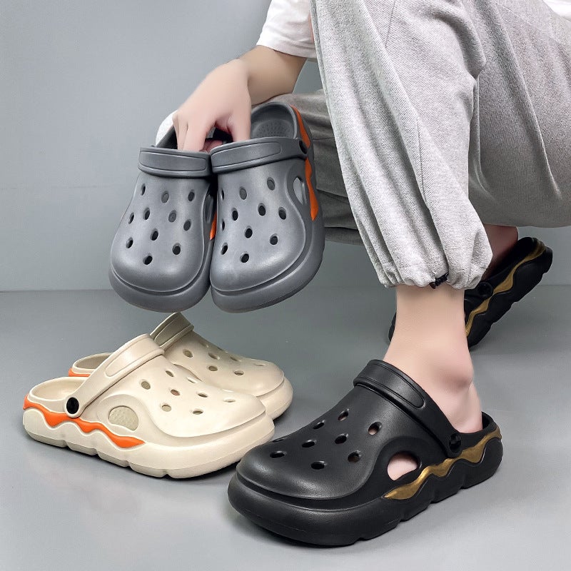 Casual Cave Shoes Summer Men'S Non-Slip Wear-Resistant Hollow Baotou Slippers Thick Sole Outwear Dual-Use Couple Sandals And Slippers - Image 3
