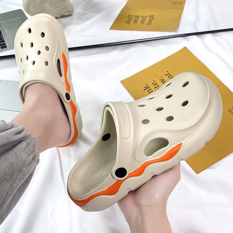 Casual Cave Shoes Summer Men'S Non-Slip Wear-Resistant Hollow Baotou Slippers Thick Sole Outwear Dual-Use Couple Sandals And Slippers - Image 2