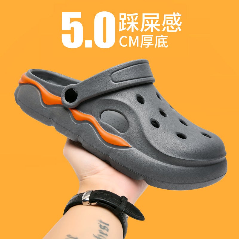 Casual Cave Shoes Summer Men'S Non-Slip Wear-Resistant Hollow Baotou Slippers Thick Sole Outwear Dual-Use Couple Sandals And Slippers - Image 4