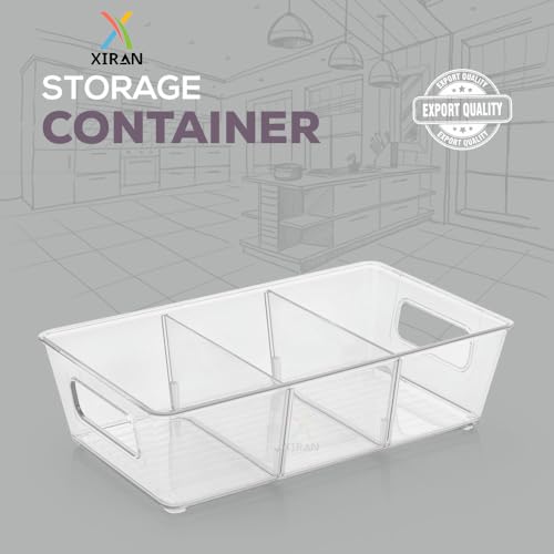 Xiran Fridge Storage Boxes Organizer Bins, 3 Partition Stackable Fridge Storage Basket, Plastic Freezer Storage Containers for Fish, Meat, Vegetables, Fruits (Pack of 2, Transparent) - Image 4